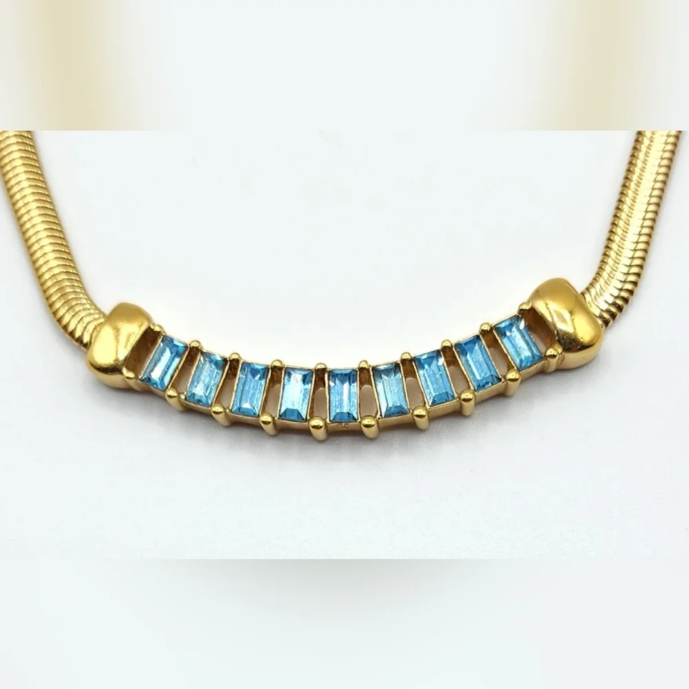 Vintage Christian Dior Gold Plated With Blue Crystal Choker Necklace - Picture 4 of 7